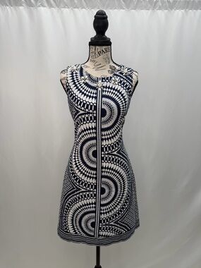 Taylor Navy & White Geometric Zip-Front Mini Dress